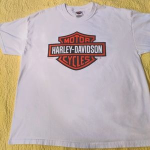 Harley-Davidson White Tee with Orange and Black Shield Logo